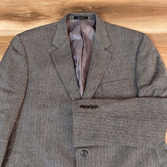 Lauren Ralph Lauren Blazer Mens 44L Wool Jacket Herringbone - Picture 1 of 13